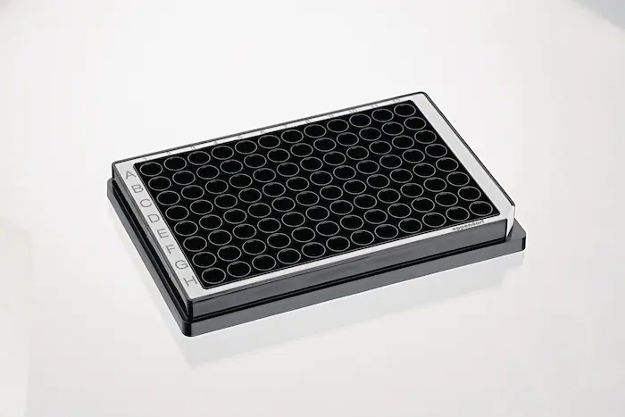 Микропланшет Microplate 384/ F-PP, черные лунки, белая окантовка, ПЦР чистые, 80 планшетов (5 упаковок × 16 шт.)